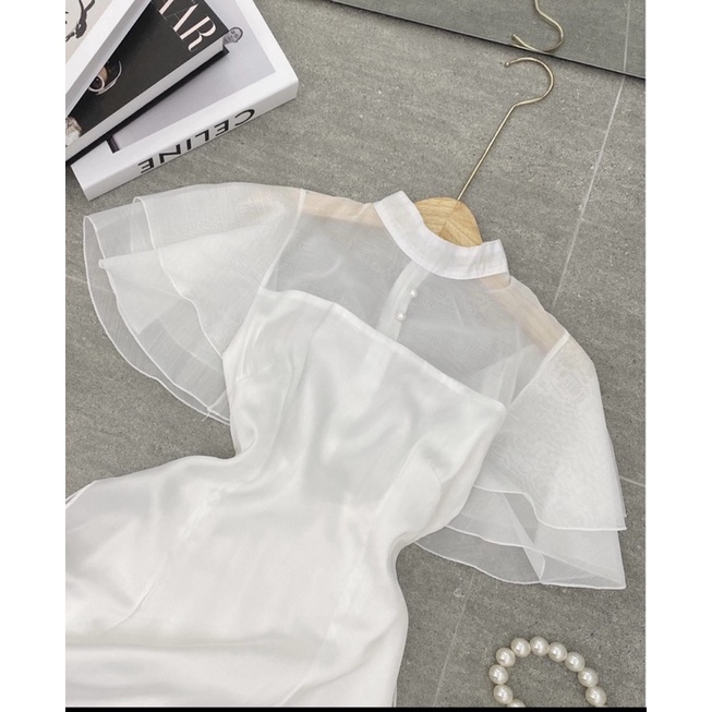 ÁO DÀI CÁCH TÂN TAY CÁNH TIÊN TRẮNG VẢI LỤA TƠ ÓNG SIÊU MỀM MỊN