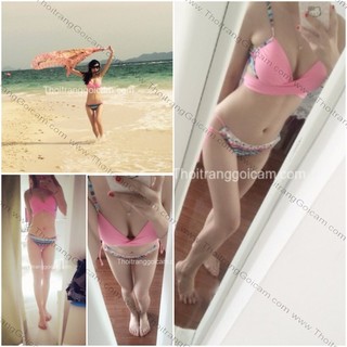 Bikini màu hồng dây chéo đẹp gợi cảm thổ cẩm - B10-H