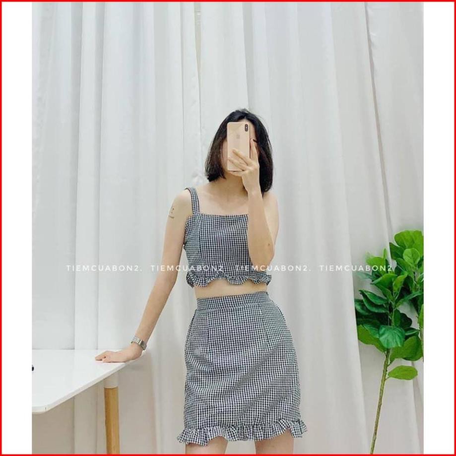 Bộ Chân Váy Áo Croptop Kẻ Caro_FREESHIP_Set Váy Ngắn Kèm Áo Nữ Kẻ Sọc 3 Màu SIÊU HOT MÙA HÈ | BigBuy360 - bigbuy360.vn