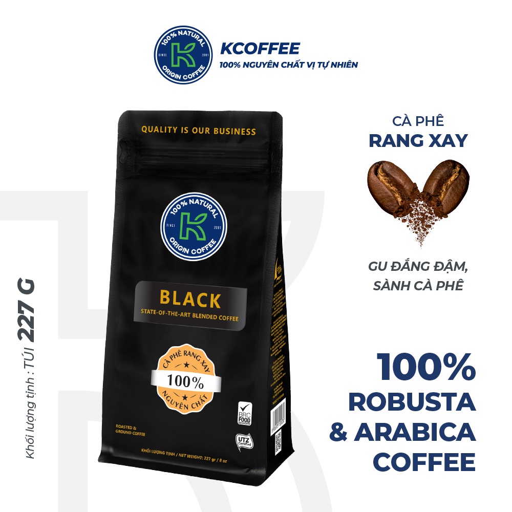 Cà phê rang xay nguyên chất xuất khẩu K Black 277g thương hiệu KCOFFEE