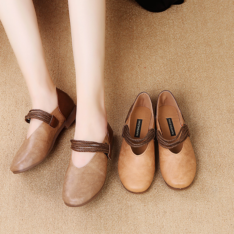 Mary Jane Giày Bệt, Giày Đế Bằng Cổ Điển Ngọt Ngào Theo Phong Cách Dân Tộc, Giày Búp Bê Mũi Tròn