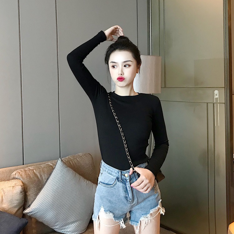 Áo thun tay dài cổ tròn màu sắc đơn giản phong cách Hàn Quốc thời trang mùa thu cho nữ 217