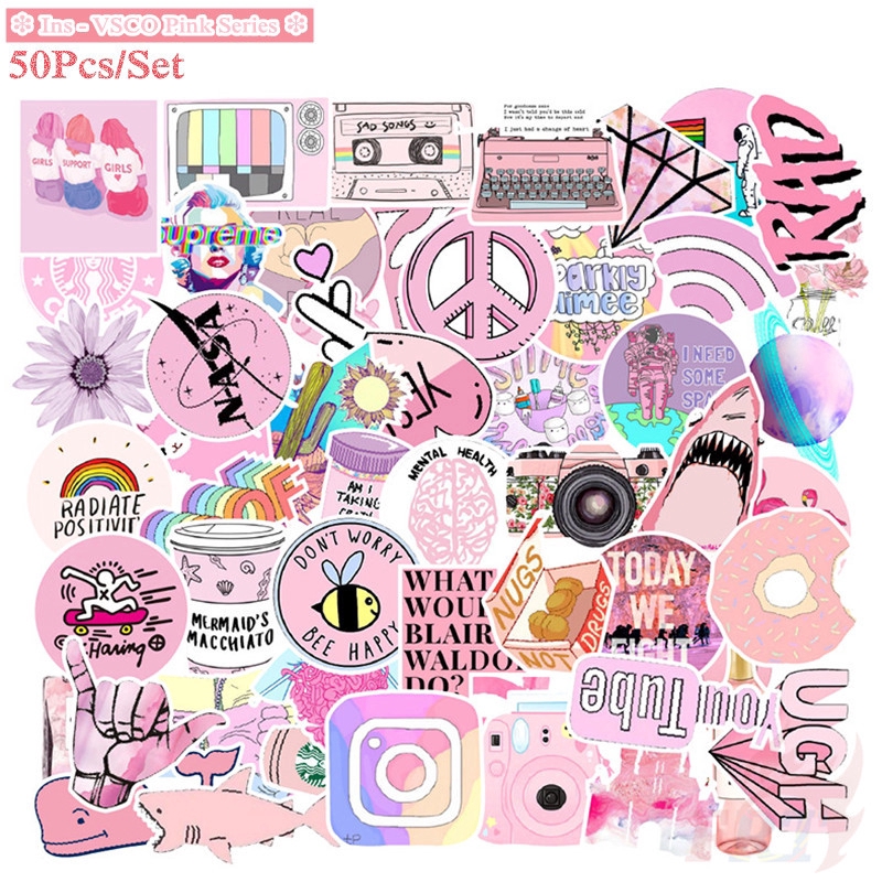 ❉ Ins - Fashion VSCO Romantic Pink Girls Series 01 Stickers ❉ 50Pcs/Set Mixed DIY Luggage Laptop Skateboard Doodle Decals Stickers