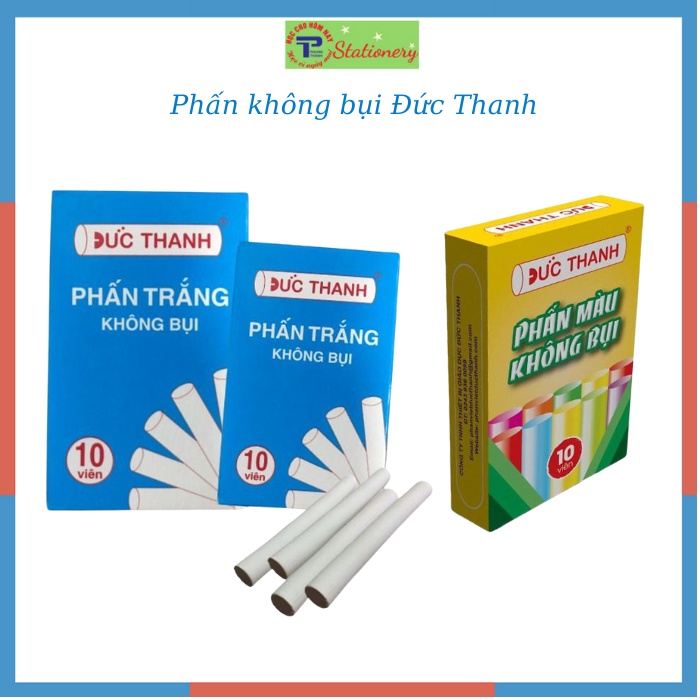 Phấn trắng nét thanh nét đậm, phấn màu, phấn có bao tay Đức Thanh - không bụi - 1 hộp