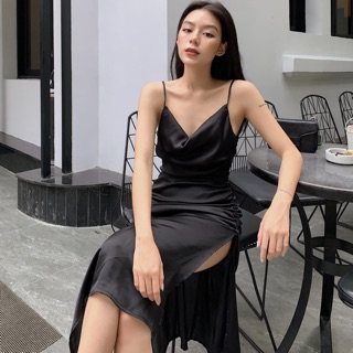 Đầm 2 dây xẻ, dây rút 1 bên