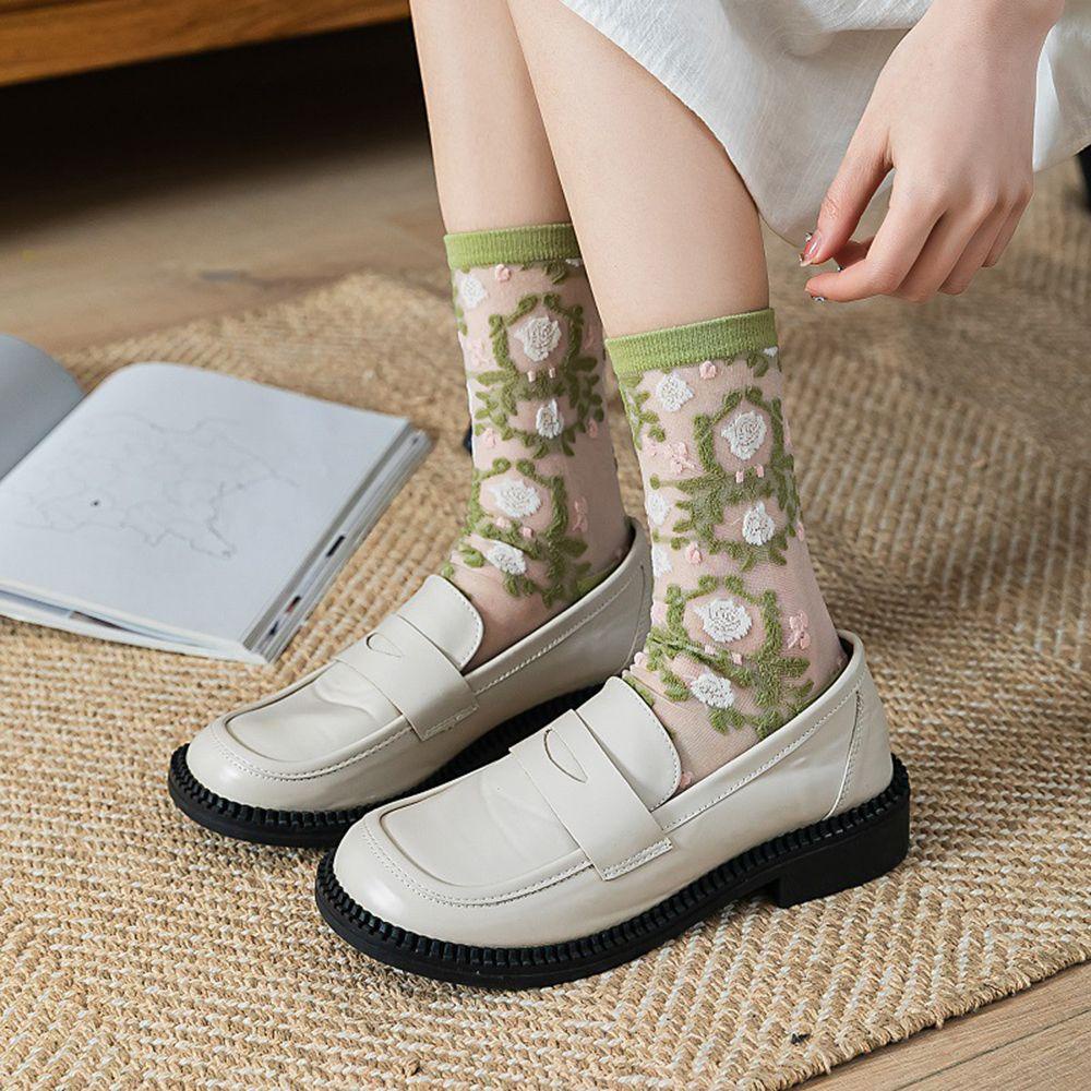 Vớ Cotton Mỏng Trong Suốt In Họa Tiết Hoa Thời Trang Cho Nữ