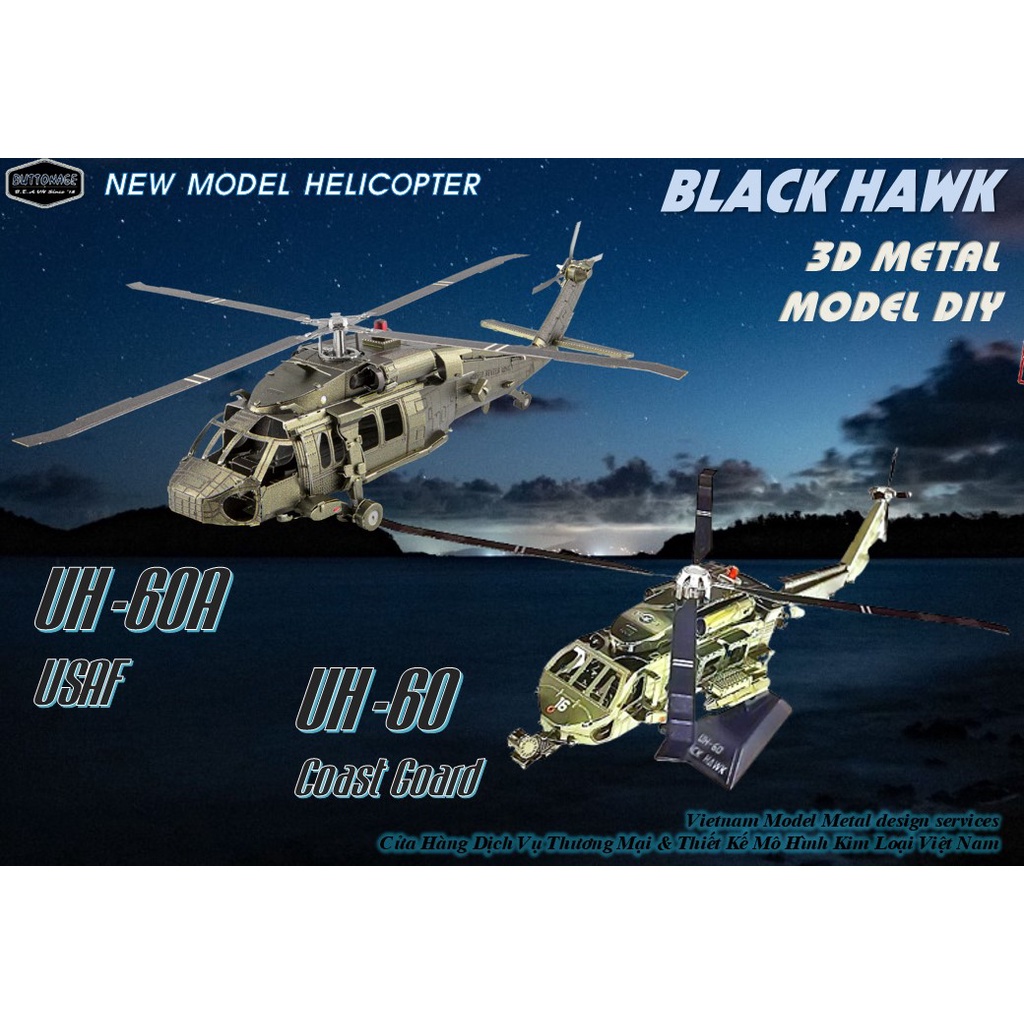 Mô Hình Lắp Ráp 3d Máy bay trực thăng UH-60A  Black Hawk
