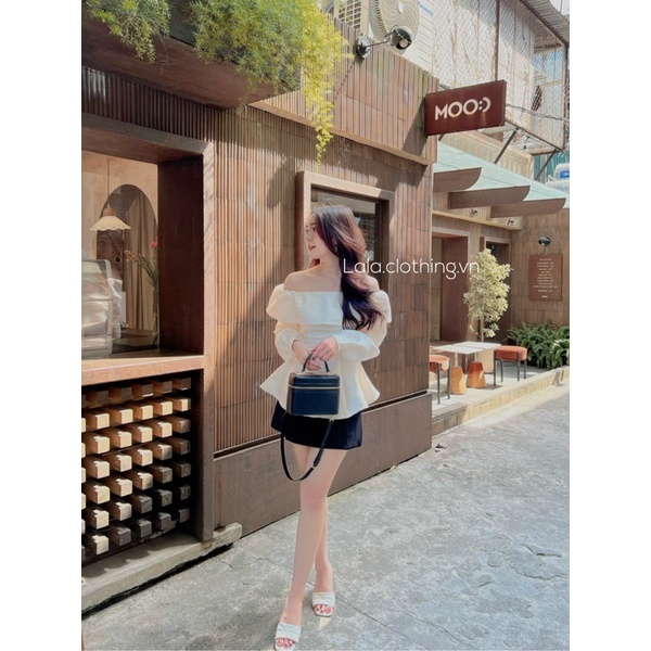 (SẴN) Áo tafta trễ vai dài tay M600