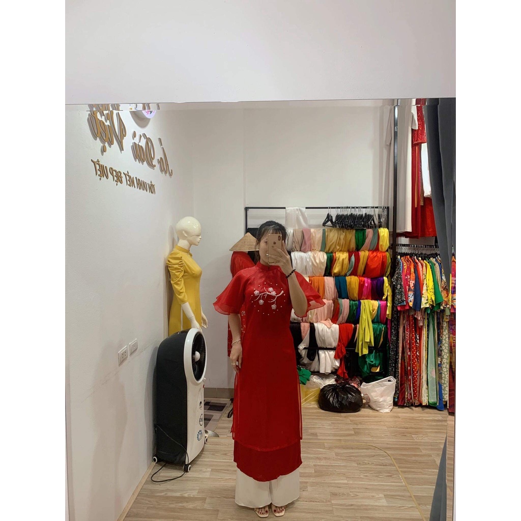 Áo Dài Cách Tân Mộc Miên Đa Sắc Màu Thêu Hoa 4 Tà Thời Trang, Thiết Kế Xinh Xắn Của Áo Dài Ngọc Hoài