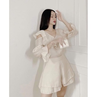 Set Áo Lụa Đũi Khoét Vai + Quần short Chất Taffa