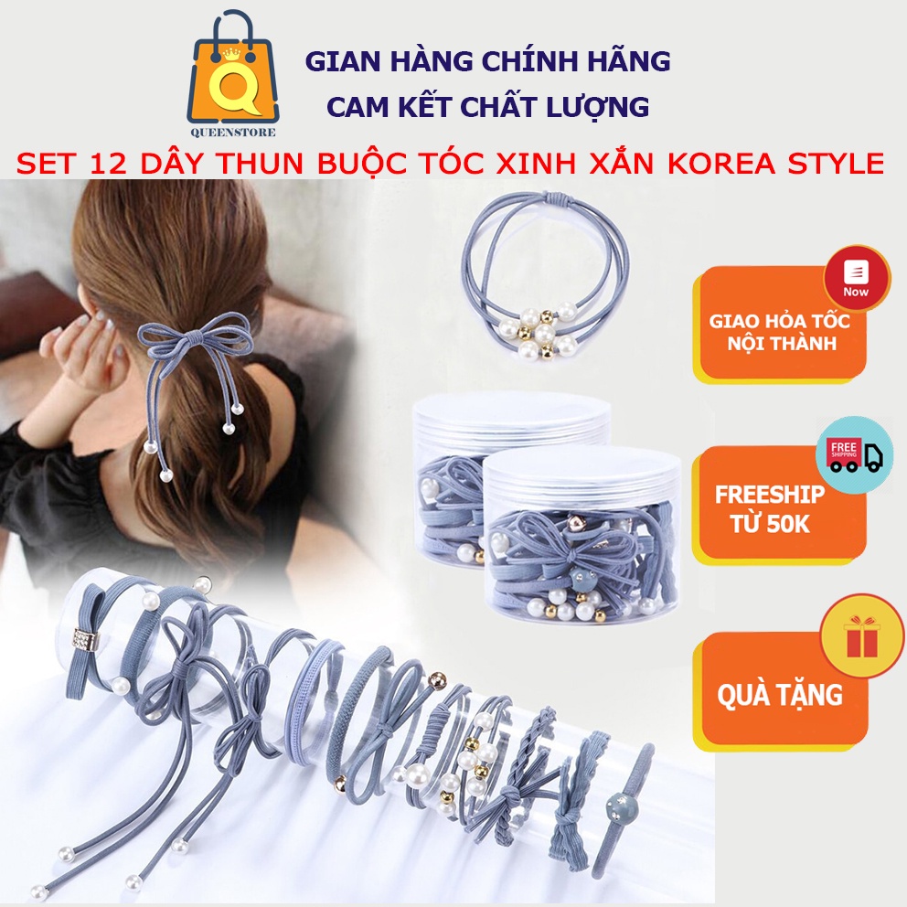 Set 12 Chun - Thun Buộc Tóc Xin Xắn Cho Nữ Siêu Dai Bền Đẹp Xinh Xắn Phong Cách Hàn Quốc QueenStore