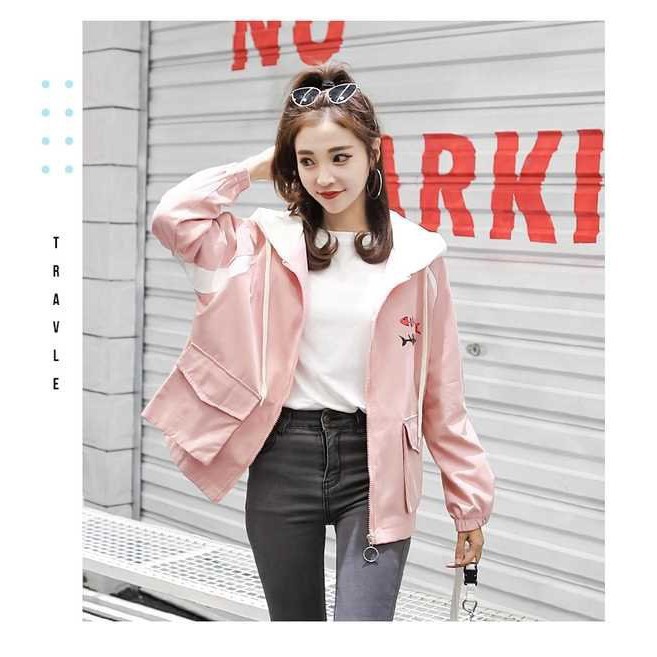 Áo khoác nữ phối thân và tay chữ Hàn khoát nữ đẹp có nón | BigBuy360 - bigbuy360.vn