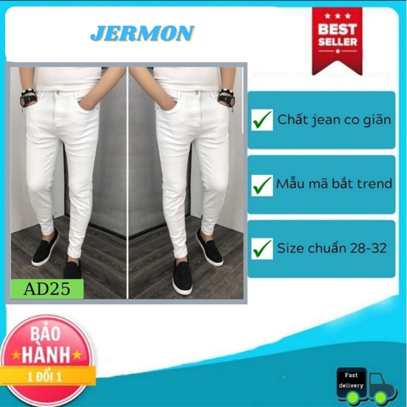 Quần Jean Nam Trắng Trơn Hàng VNXK Kiểu MS25 Ống Ôm Hàn Quốc Jean Co Giãn Cao Cấp SIZE 28-32 (HÌNH THẬT)