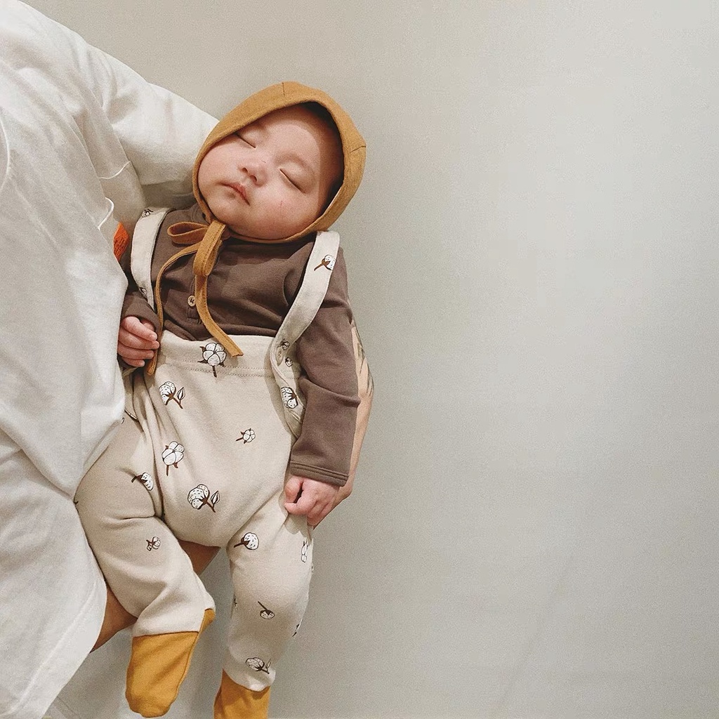 Quần yếm bằng cotton + nón thời trang mùa thu cho trẻ