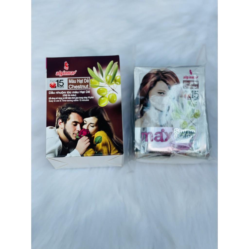 Gội Nhuộm Tóc tông màu hạt dẻ Algimar 1 hộp/10 gói ( Việt Nam)- màu rực rỡ, bền lâu