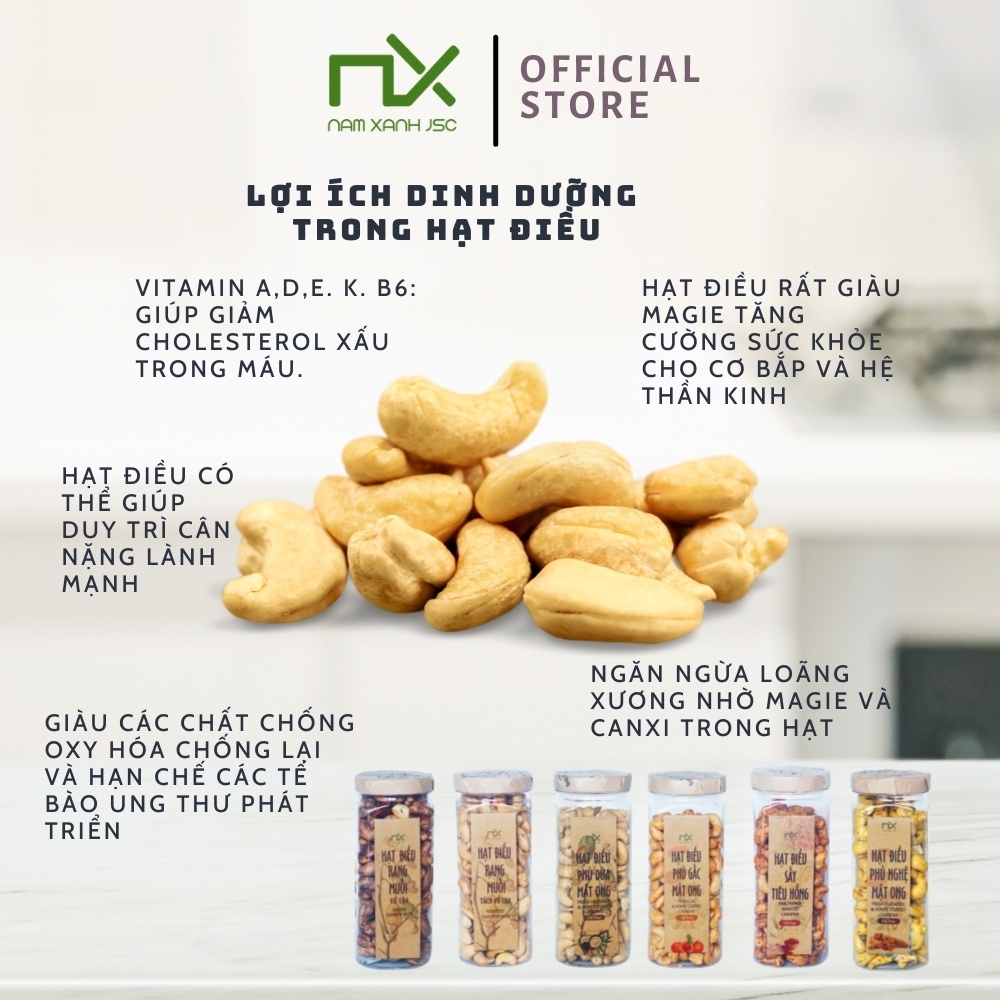 Hạt Điều Rang Muối Vỏ Lụa Salted Cashew Nuts With Skin Nam Xanh