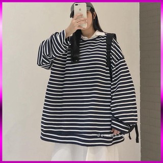 Áo sweater sọc sense kẻ đen trắng - áo nỉ cổ tròn kẻ tay bo 2 màu unisex 💎 👗💝