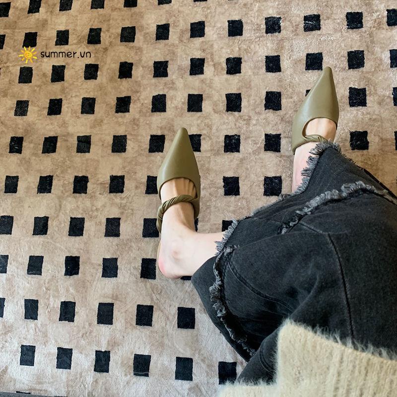 Boccalook Dép Mũi Nhọn Gót Thấp Mềm Mại Thiết Kế Xoắn Nhẹ Nhàng Thời Trang Hàn Quốc @ -