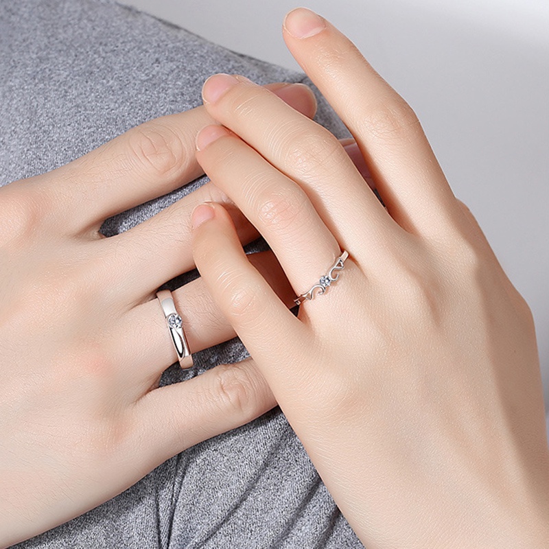 Nhẫn Cặp Hình Đôi Cánh Thiên Thần Đính Đá Zircon Màu Bạc Làm Quà Tặng Kỷ Niệm Cho