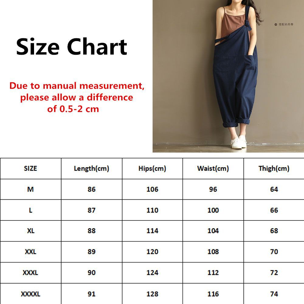 HS Loose Jumpsuit Womens Dungarees Playsuits Plus Size Cotton Linen Casual Overalls Trousers/Multicolor