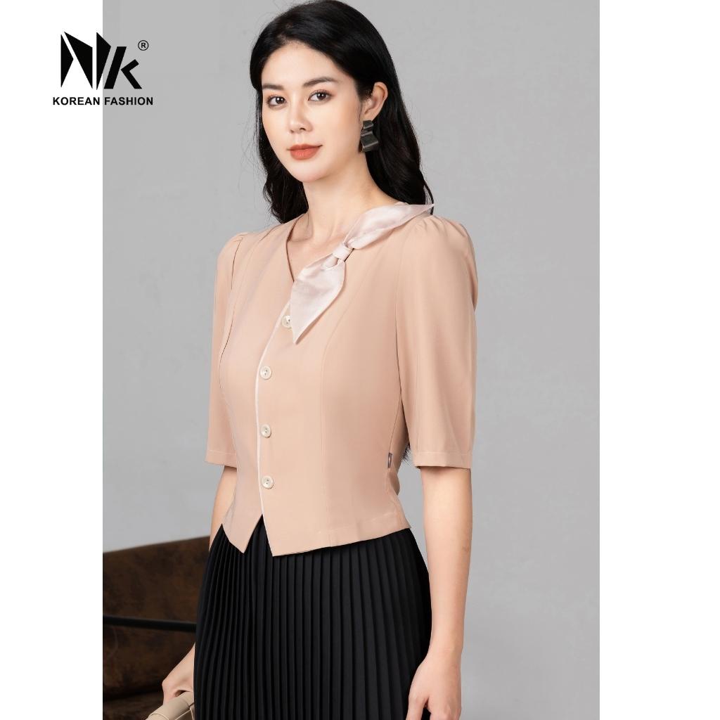 Áo Sơ Mi Nữ Cổ Tim NK Fashion Phối Hoa Dây Ngực Độc Đáo, Kiểu Dáng Điệu Đà Trẻ Trung NKSM2110009