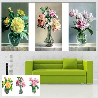 Tranh thêu chữ thập 3D Bình Hoa Nghệ Thuật 3 Bức - KT:123x59cm