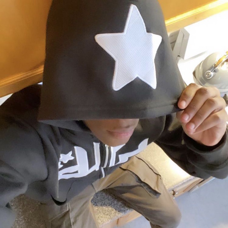 Áo Khoác Hoodie Dáng Rộng Có Khóa Kéo In Chữ Và Ngôi Sao Phong Cách Hip hop Đường Phố Cho Nam Và Nữ