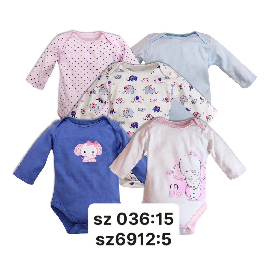 Set 5 body chip, bodysuit dài tay chất cotton dày dặn thu đông  có kèm móc cho trẻ 0-12 tháng