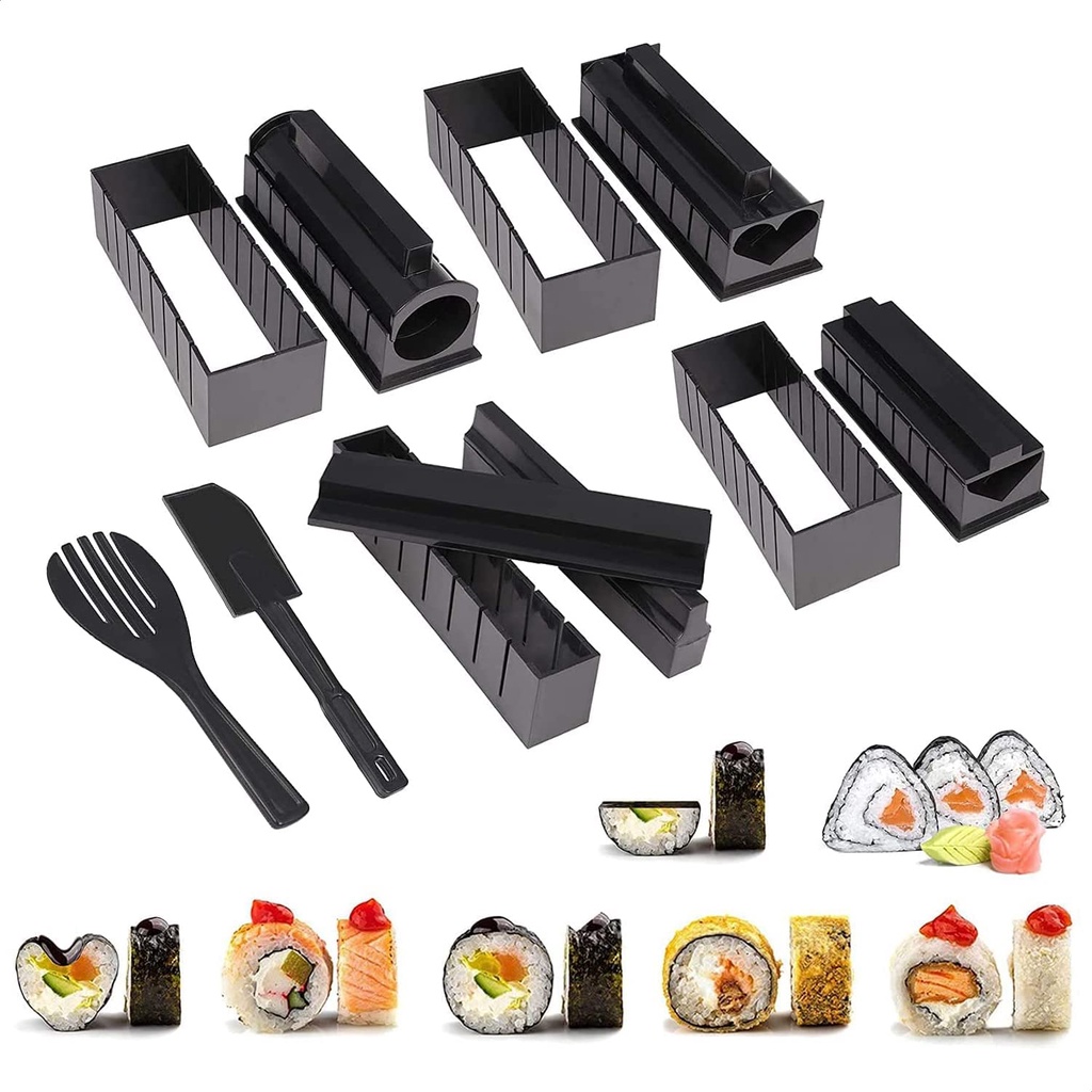 Bộ Khuôn Làm Sushi, Cơm Cuộn ,Kimbap 10 Món Chất Liệu Nhựa PP Thực Phẩm An Toàn, Dụng cụ làm Sushi KSS11