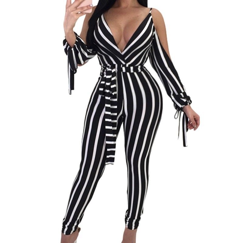 Jumpsuit Ôm Sát Hoạ Tiết Kẻ Sọc Thiết Kế Hở Lưng Quyến Rũ | BigBuy360 - bigbuy360.vn