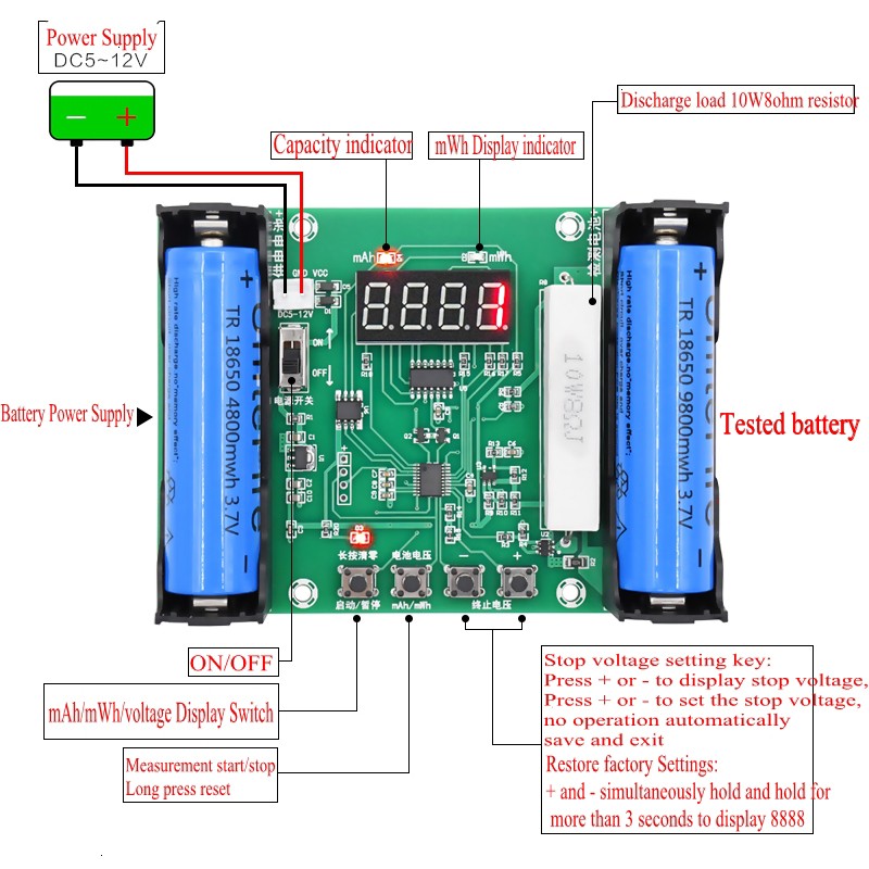 XH-M240 18650 pin lithium Máy đo dung lượng maH mwH kỹ thuật số xả pin màn hình tải điện tử XH-M240 18650 Máy đo dung lượng pin Lithium MaH MwH Xả kỹ thuật số Màn hình tải điện tử pin