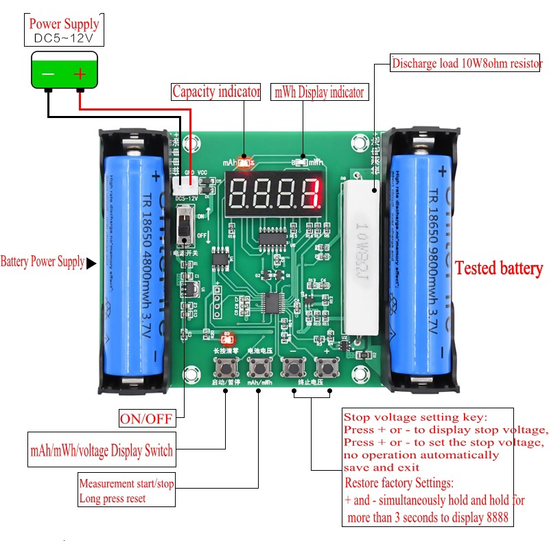 Mạch Kiểm Tra Dung Lượng Pin Lithium M240 18650 Mah Mwh