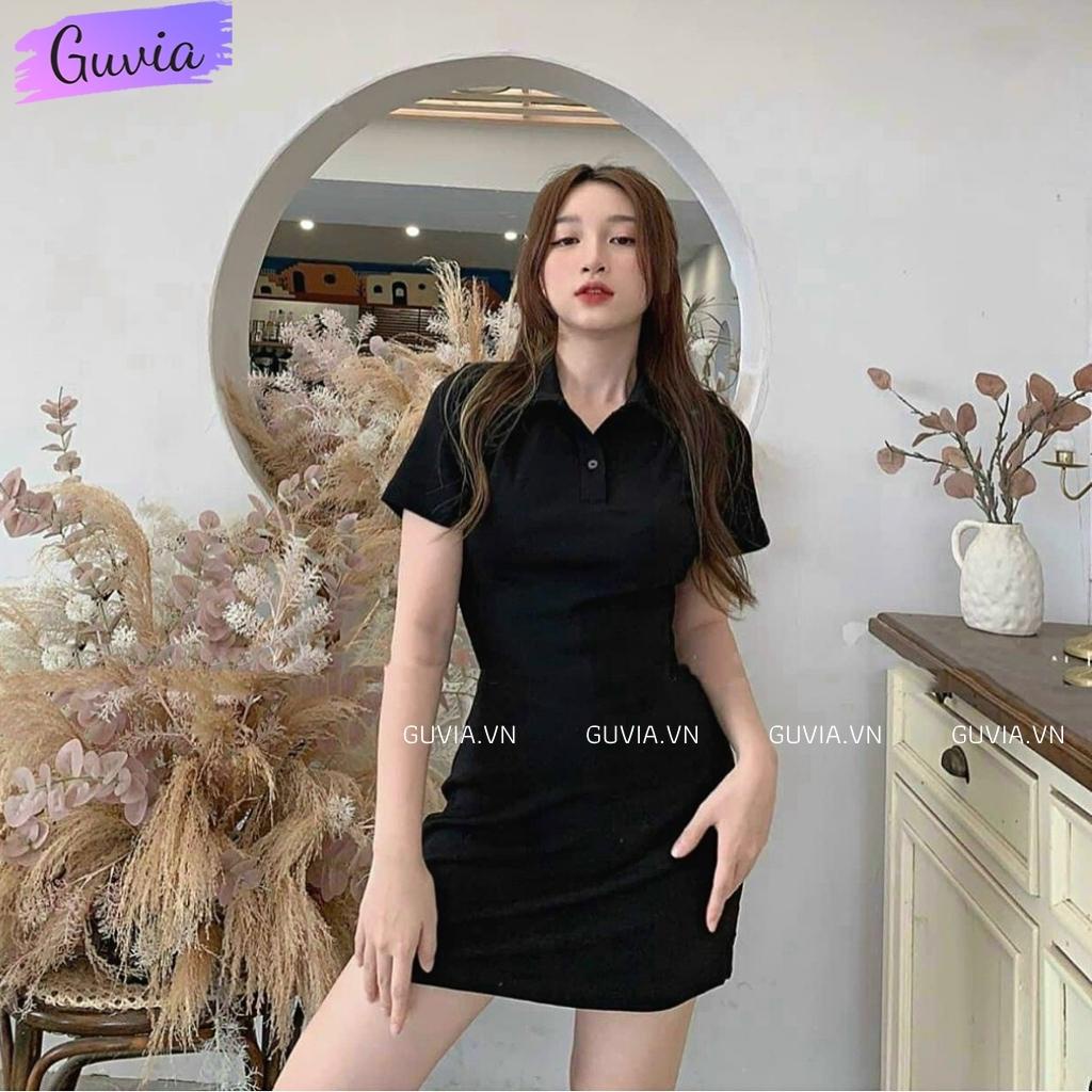 Đầm Váy Body CỔ POLO TRƠN Dáng Xoè Nữ Thun Kiểu Đẹp Ôm Gợi Cảm GUVIA
