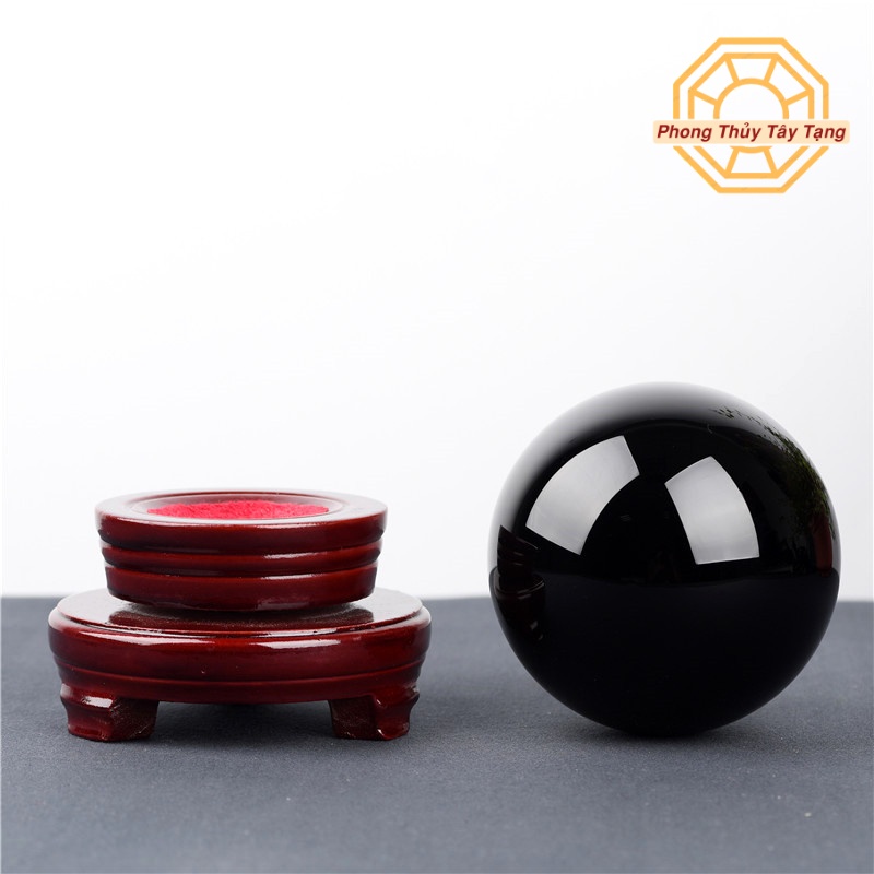 Quả Cầu Phong Thuỷ Đá T Anh Đen Tự Nhiên [KÈM ĐẾ GỖ] Để Bàn Mang Tài Lộc May Mắn Mệnh Thuỷ Mộc - Phong Thuỷ Tây Tạng