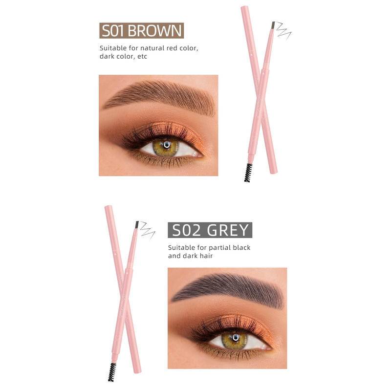 Bút chì kẻ lông mày hai đầu tự động 4 màu tùy chọn chống nước lâu trôi dễ lên màu kèm cọ