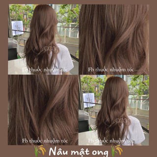 combo nhuộm nâu mật ong kèm oxi nên từ nền level 3-4
