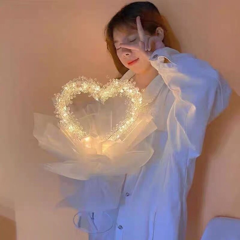 Set làm bó hoa trái tim long lanh handmade CÓ SẴN bằng hạt cườm có đèn Order 2 tuần Trang Xuka