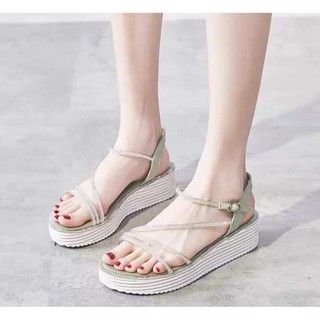 Giày Sandal Đế Bằng Quai Trong Suốt Đính Đá Thời Trang Dành Cho Nữ 2021