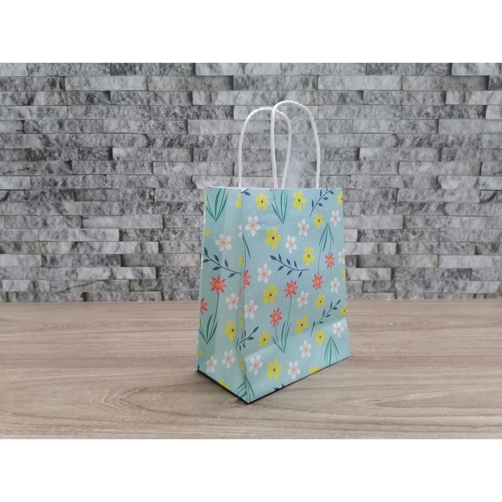 [10 cái] Túi giấy Vintage Kraft hoa văn nhiều màu (19x16x9)cm