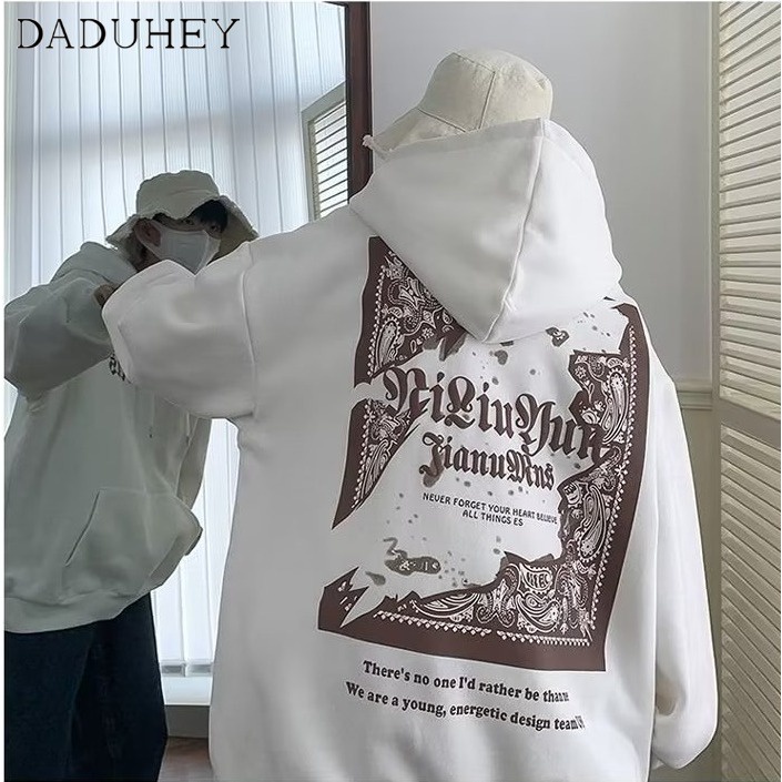 Áo hoodie dáng rộng có mũ trùm đầu in họa tiết phong cách thời trang Hong Kong mùa thu 2022 cho nam
