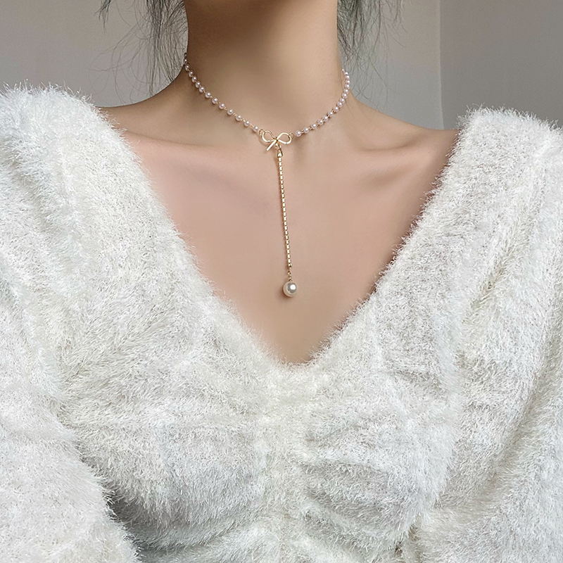 Dây chuyền đính ngọc trai nhân tạo thời trang Hàn Quốc nữ tính thanh lịch