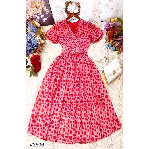 V2606 váy voan tim đỏ
