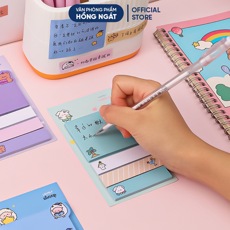 Giấy note cute hoạt hình, giấy ghi chú dễ thương nhỏ gọn nhiều màu 80 tờ đồ dùng học tập văn phòng phẩm GN10