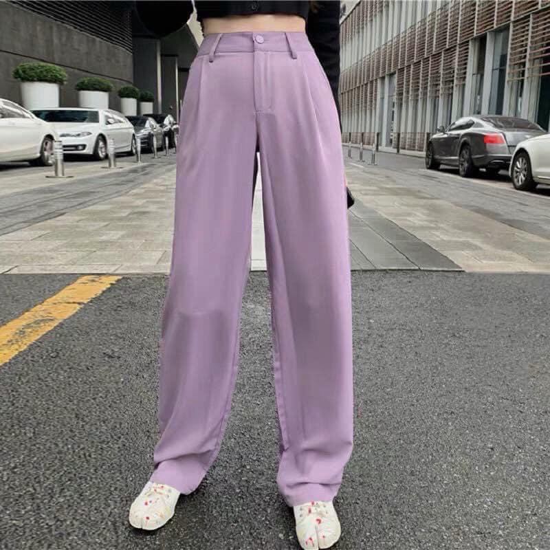 Quần culottes nữ ống suông rộng dáng dài chất tuyết mưa một khuy có khóa trước