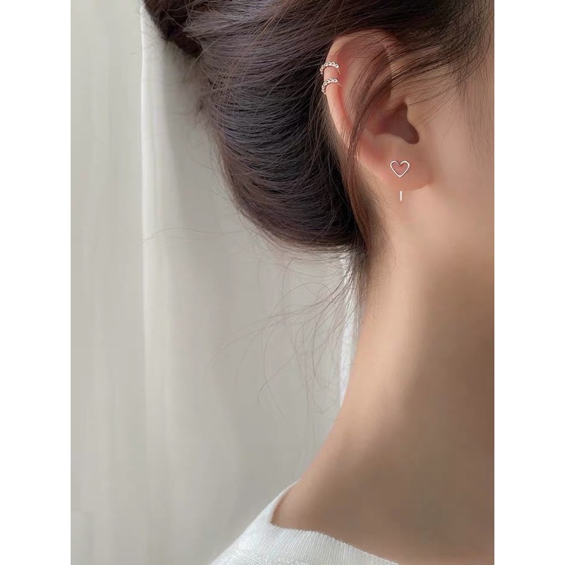 1 đôi khuyên tai bông tai tim rỗng nhỏ móc sau