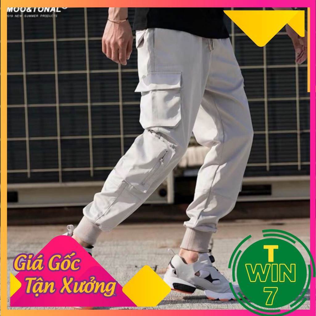 [Free Ship] Quần Jogger Kaki Túi Hộp Dây Kéo Dưới