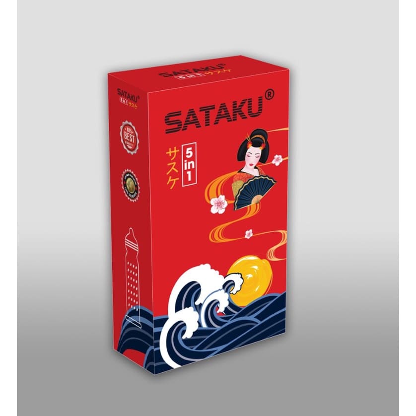 Bao cao su SATAKU 5 IN1 - SIÊU MỎNG, GÂN DÀI, CỔ THẮT, HƯƠNG BẠC HÀ, KÉO DÀI THỜI GIAN.