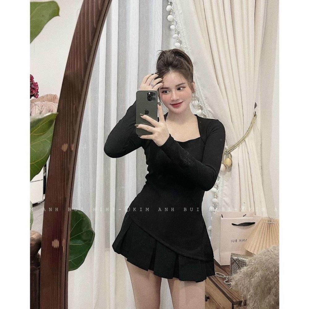 Áo Len Tăm Cổ Vuông Tà Xéo, Áo Len Nữ Dài Tay Thu Đông | BigBuy360 - bigbuy360.vn