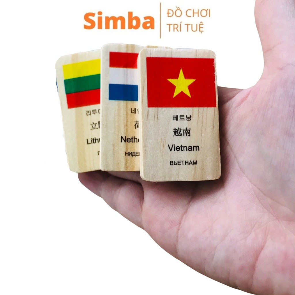Cờ Domino 100 quân cờ bằng gỗ đồ chơi Simba cờ gỗ hình các nước quốc gia trên thế giới