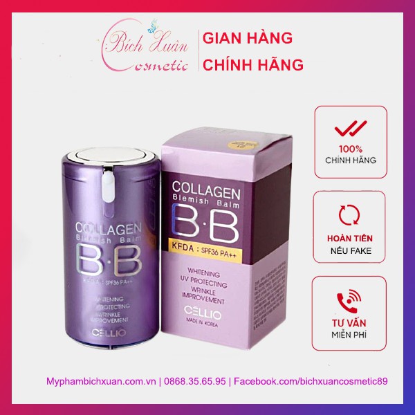 [HÀNG AUTH] Kem nền trang điểm BB Cellio Collagen Hàn Quốc che khuyết điểm, siêu mịn Tone 21